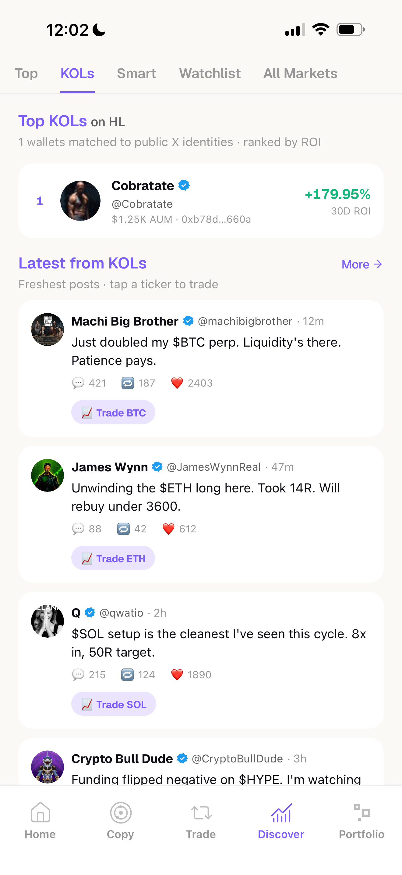 Copy Trade screen
